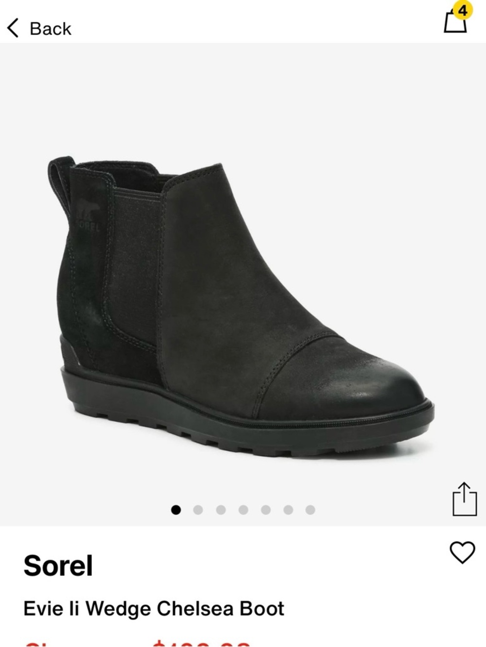 Sorel Evie II  Black Chelsea Ankle hidden wedge Boot with side zip